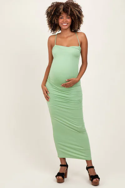 PinkBlush Mint Ruched Double Layered Maternity Maxi Dress