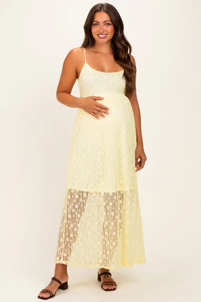 PinkBlush Yellow Sleeveless Lace Maternity Maxi Dress