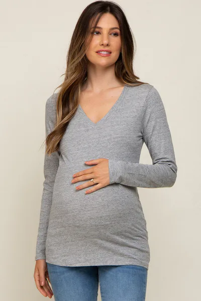 PinkBlush Heather Grey Fitted Long Sleeve Maternity Top