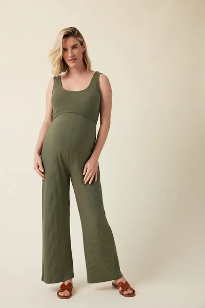 Ingrid & Isabel Ripe Maternity Bobby Rib Knit Olive Jumpsuit