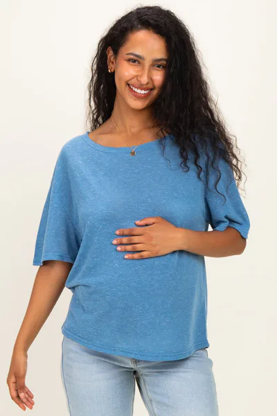 PinkBlush Blue Relaxed Fit Short Sleeve Maternity Top