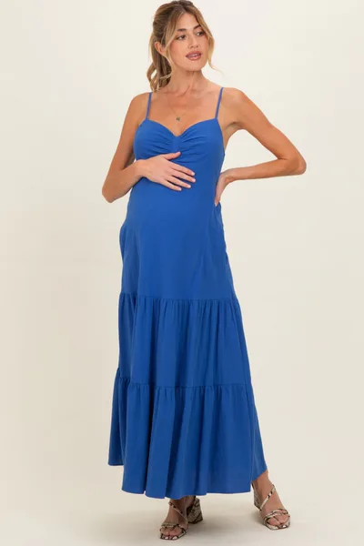 PinkBlush Royal Blue Tiered Maternity Maxi Dress