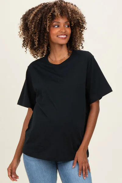 PinkBlush Black Oversized Short Sleeve Crew Neck Maternity T-Shirt