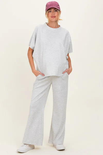 PinkBlush Heather Grey Curved Hem Tee Pants Maternity Lounge Set