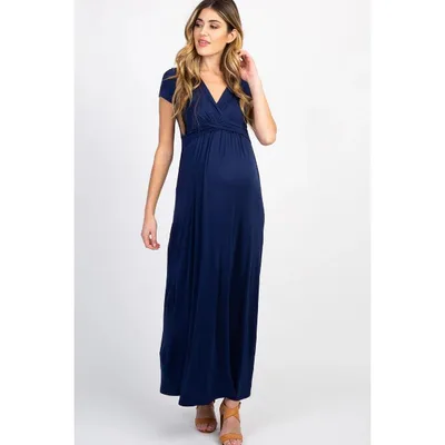 Target Pinkblush PinkBlush Navy Draped Maternity/Nursing Maxi Dress Large