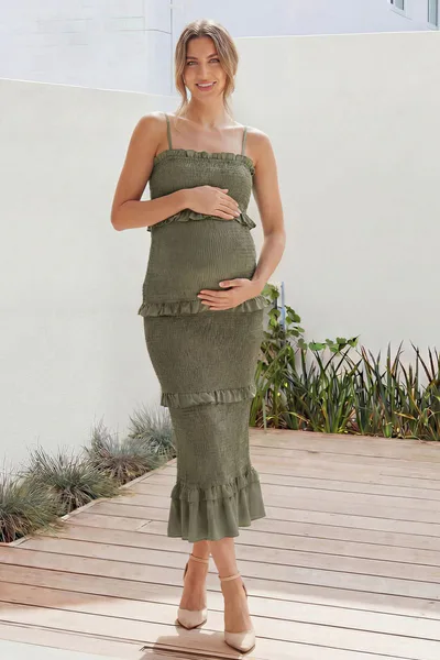 Summer Mae All Over Smocked Pregnancy Bodycon Dress for Baby Shower & Party