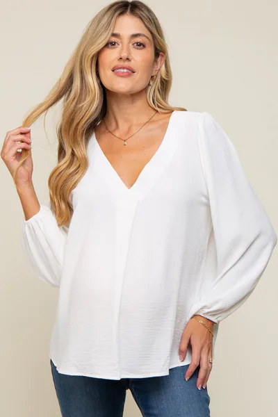 PinkBlush White Long Puff Sleeve Maternity Blouse Top