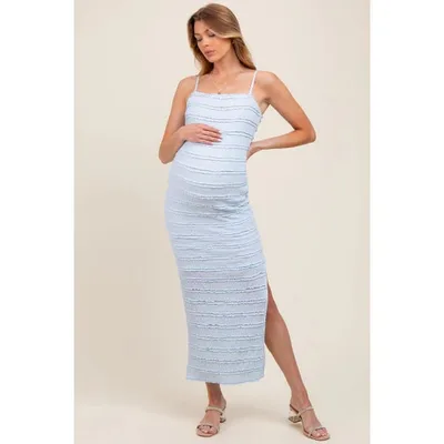 Target PinkBlush Light Blue Ruffle Tiered Fitted Maternity Maxi Dress Light Blue Small