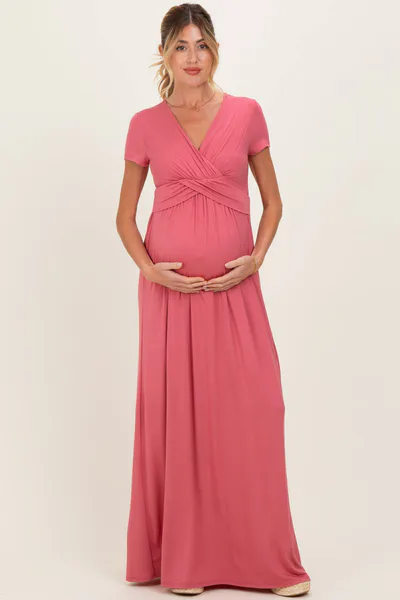 PinkBlush PinkBlush Mauve Draped Maternity/Nursing Maxi Dress