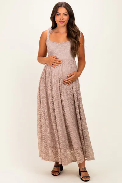 PinkBlush Mocha Sleeveless Lace Maternity Maxi Dress