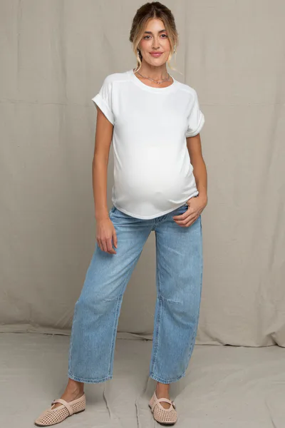 PinkBlush Light Blue Vintage Wash Barrel Leg Maternity Jeans