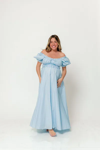 Worth Collective Sydnee Cotton Maxi Dress in Light Blue - Bump Friendly