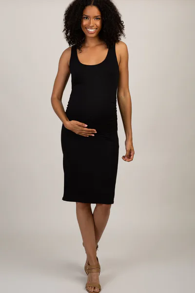 PinkBlush PinkBlush Black Sleeveless Ribbed Maternity Dress