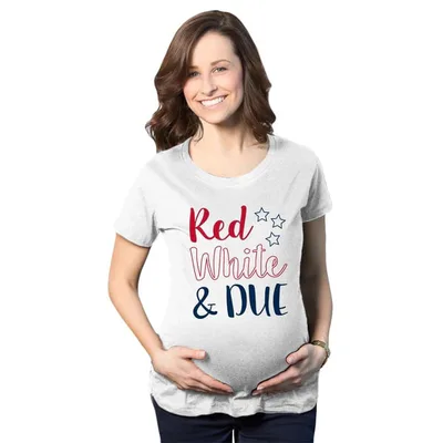 Target Maternity Red White and Due Pregnancy T Shirt Cute Patriotic Baby Tee for Baby Bump - Crazy Dog Maternity T Shirt For Fourth Of July White XXL