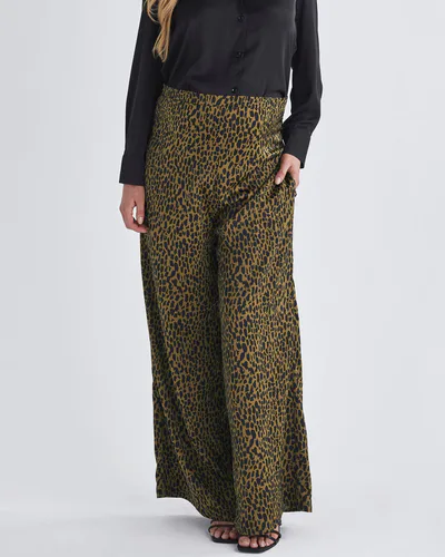 Angel Maternity Leona Animal Print Satin Wide Leg Maternity Pants