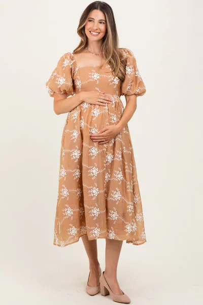 PinkBlush Mocha Textured Maternity Midi Dress