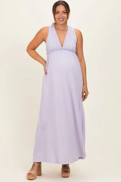PinkBlush Lavender Sleeveless Deep V-Neck Maternity Maxi Dress