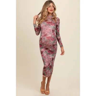 Target Pinkblush Mauve Floral Printed Mesh Overlay Maternity Maxi Dress Medium