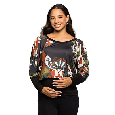 Kohl's Maternity 24Seven Comfort Apparel Paisley Dolman Sleeve Banded Top