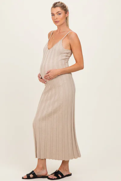 PinkBlush Oatmeal Rib Knit Sleeveless Maternity Maxi Dress