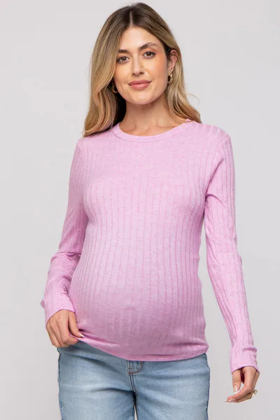 PinkBlush Pink Ribbed Long Sleeve Maternity Top