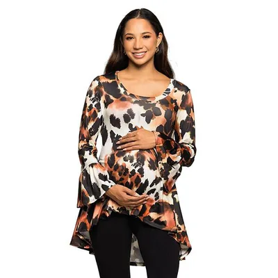 Kohl's Maternity 24Seven Comfort Apparel Scoop Neck Bell Sleeve Tunic Top Animal Print