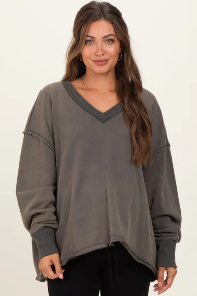 PinkBlush Charcoal Mineral Washed French Terry Oversized Maternity Sweatshirt