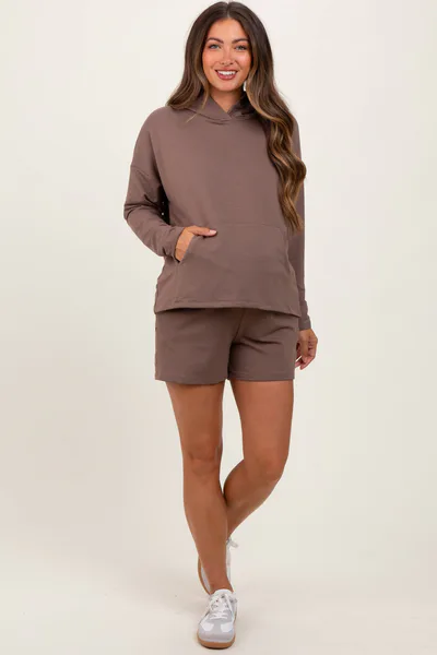 PinkBlush Brown Hoodie Shorts Maternity Set