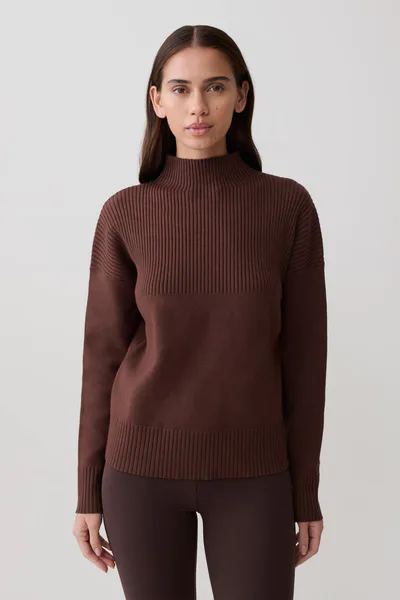 MESHKI Stanley Ribbed High Neck Jumper - Chocolate