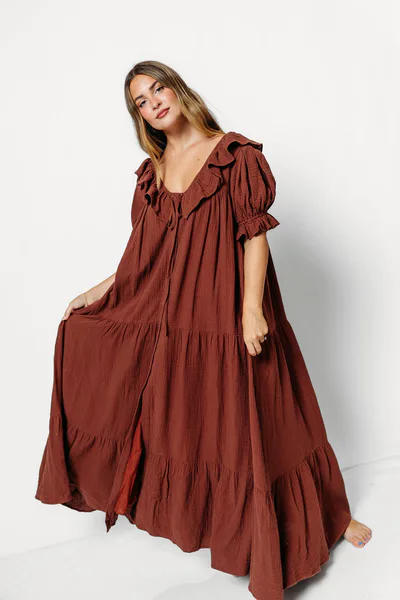 Worth Collective Sunday 100% Cotton Maxi Dress in Brown - Bump Friendly & Inclusive Sizing *9/25 PRE-ORDER*