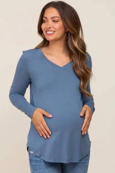 PinkBlush Blue Long Sleeve Maternity Top