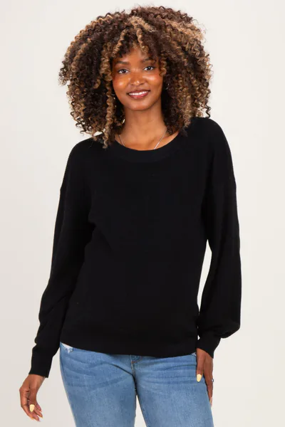 PinkBlush Black Balloon Sleeve Boat Neck Maternity Sweater