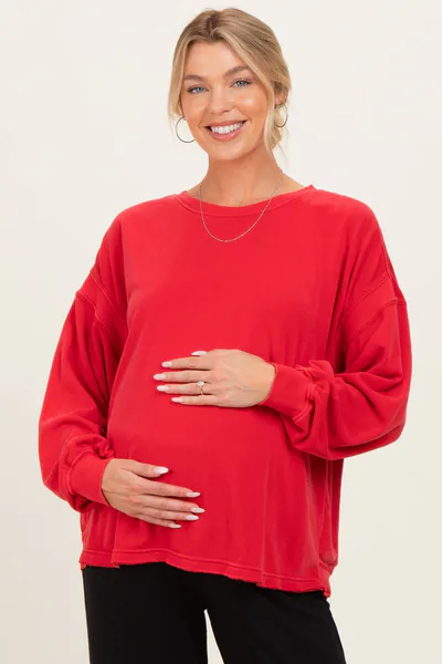 PinkBlush Red Oversized Cutout Back Maternity Sweatshirt