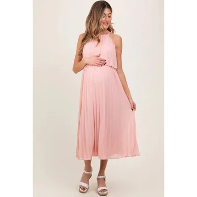 Target PinkBlush Pink Pleated Woven Maternity Midi Dress Pink Medium