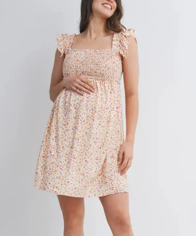 Bump City The Madeline Floral Smocked Maternity Babydoll Dress (Cream Floral)