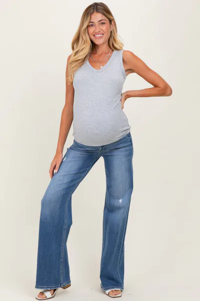 PinkBlush Medium Wash High Rise Wide Maternity Jeans