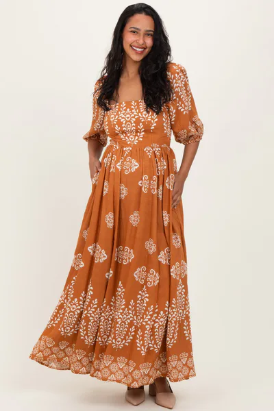 PinkBlush Amber Damask Print Short Sleeve Maternity Maxi Dress