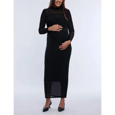 Target Women's Mesh Turtleneck Maxi Maternity Dress - Black Rhinestone - Size: Small - Motherhood Maternity