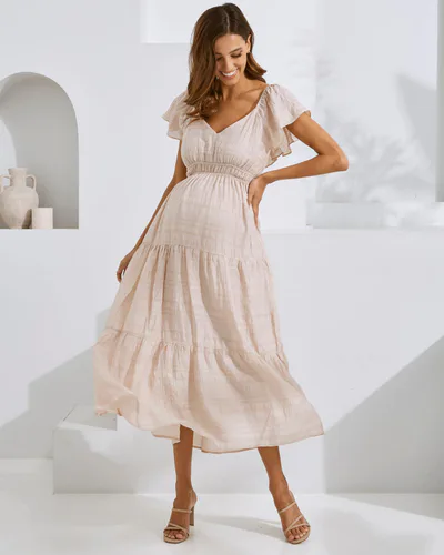 Angel Maternity Lila Baby Shower Maternity Dress in Nude Pink