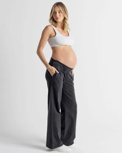 Angel Maternity Acid Wash Black Cotton Maternity Pants