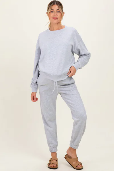 PinkBlush Heather Grey Fleece Long Sleeve Maternity Pullover & Jogger Set