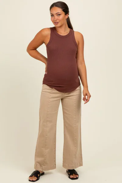 PinkBlush Camel Front Seam Wide Leg Maternity Jeans