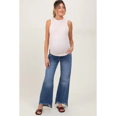 Target Pinkblush Blue Distressed Fringe Hi-Lo Hem Cropped Flare Maternity Jeans 26