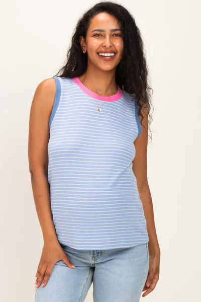 PinkBlush Blue Striped Jersey Maternity Tank Top