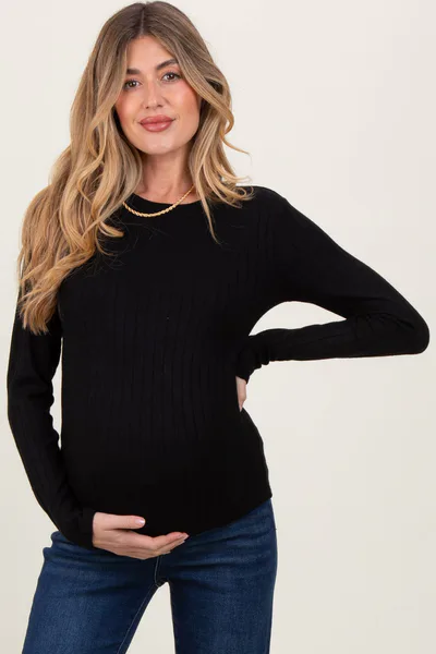 PinkBlush Black Ribbed Long Sleeve Maternity Top