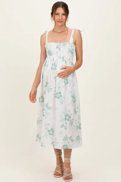 PinkBlush Sage Floral Smocked Maternity Midi Dress