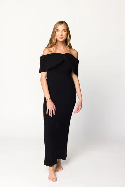 Worth Collective Aston Bow Front Maxi Sweater Dress in Black - Bump Friendly