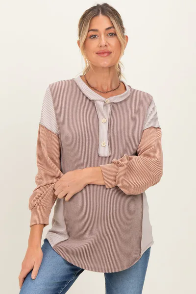 PinkBlush Mocha Colorblock Maternity Top
