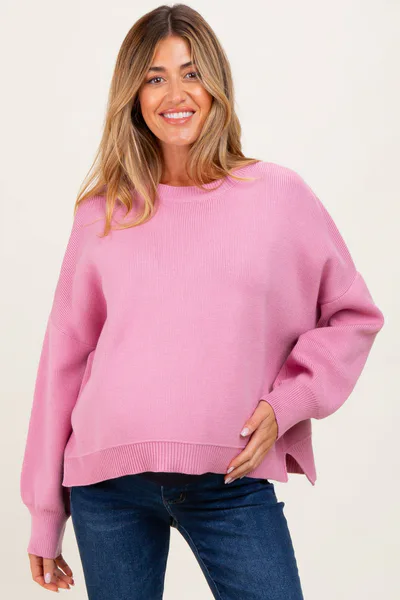 PinkBlush Lavender Drop Shoulder Relaxed Fit Maternity Sweater