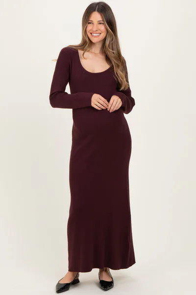 PinkBlush Plum Rib Knit Back Cutout Maternity Midi Dress